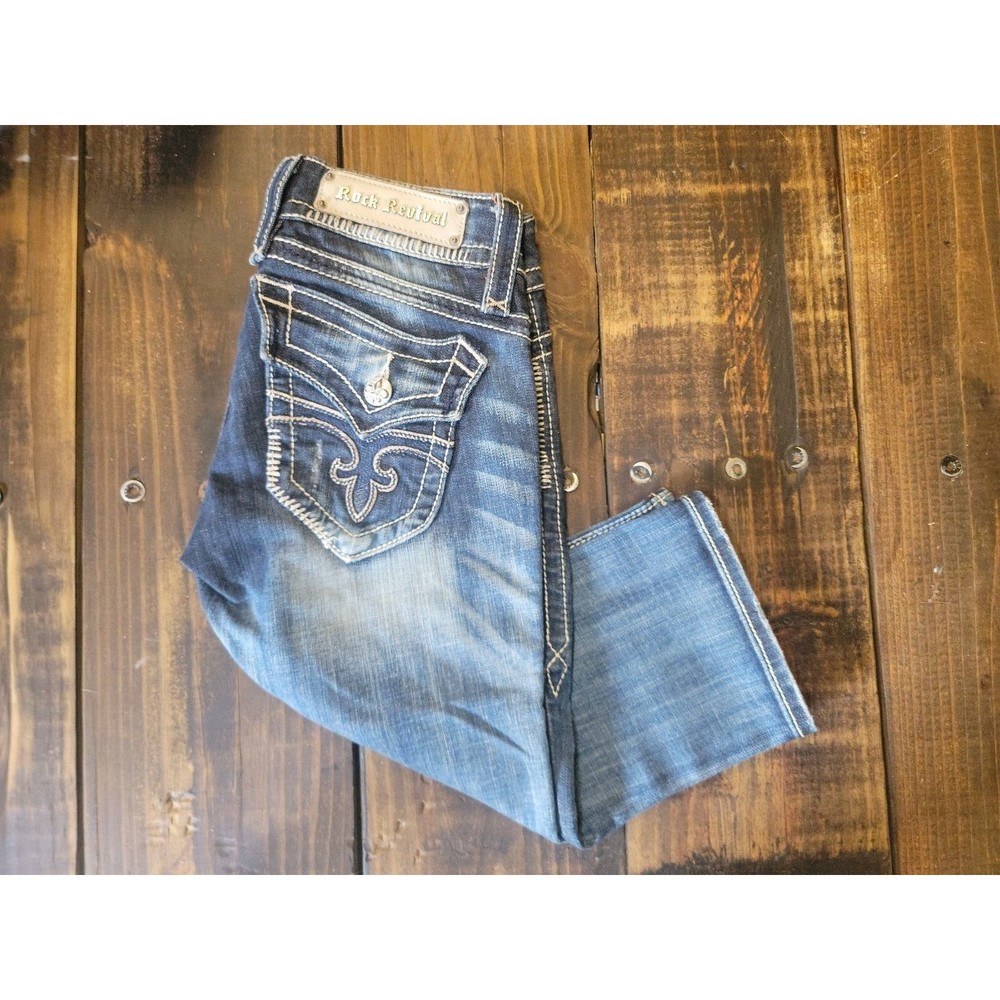 Rock Revival Womens Christina Cropped Jeans Size 27 (28x17) Low Rise Button Flap